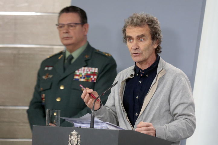 Fernando Simón durante la rueda de prensa en Moncloa sobre los nuevos test de diagnóstico de coronavirus