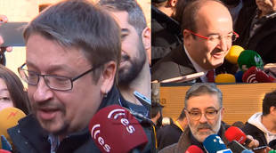 Iceta, Riera y Domènech a su salida del colegio electoral