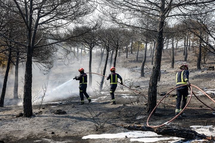 Bomberos en la zona quemada de Colmenar Viejo