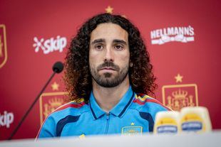 Marc Cucurella durante una rueda de prensa previa al Mundial con la selección española.