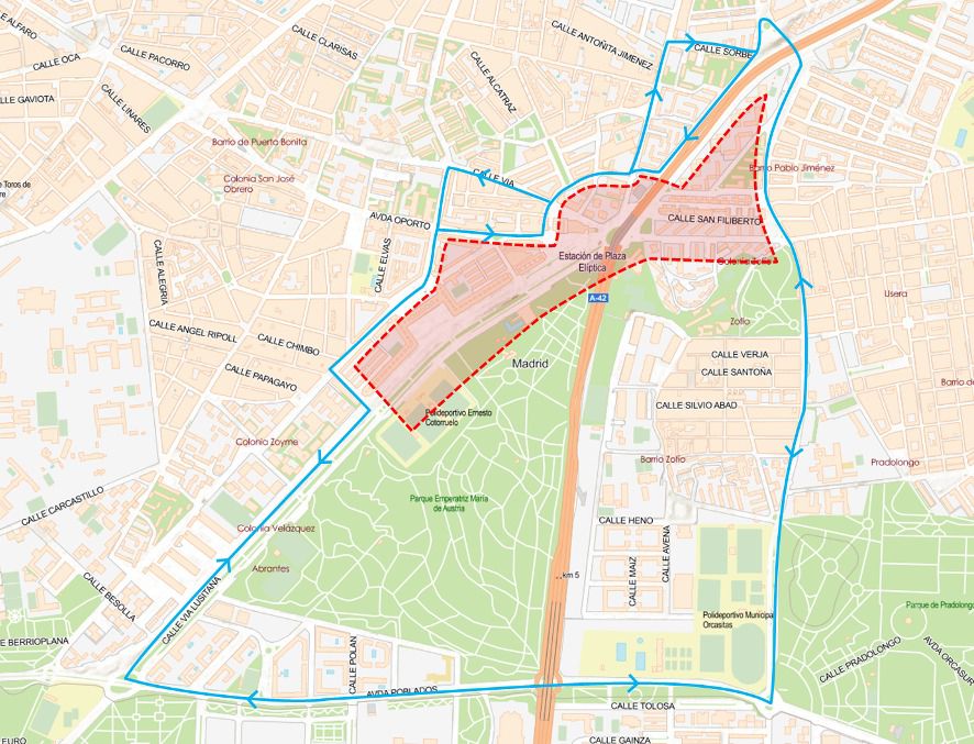 En rojo, el perímetro de la nueva ZBE. En azul, la ruta alternativa. 