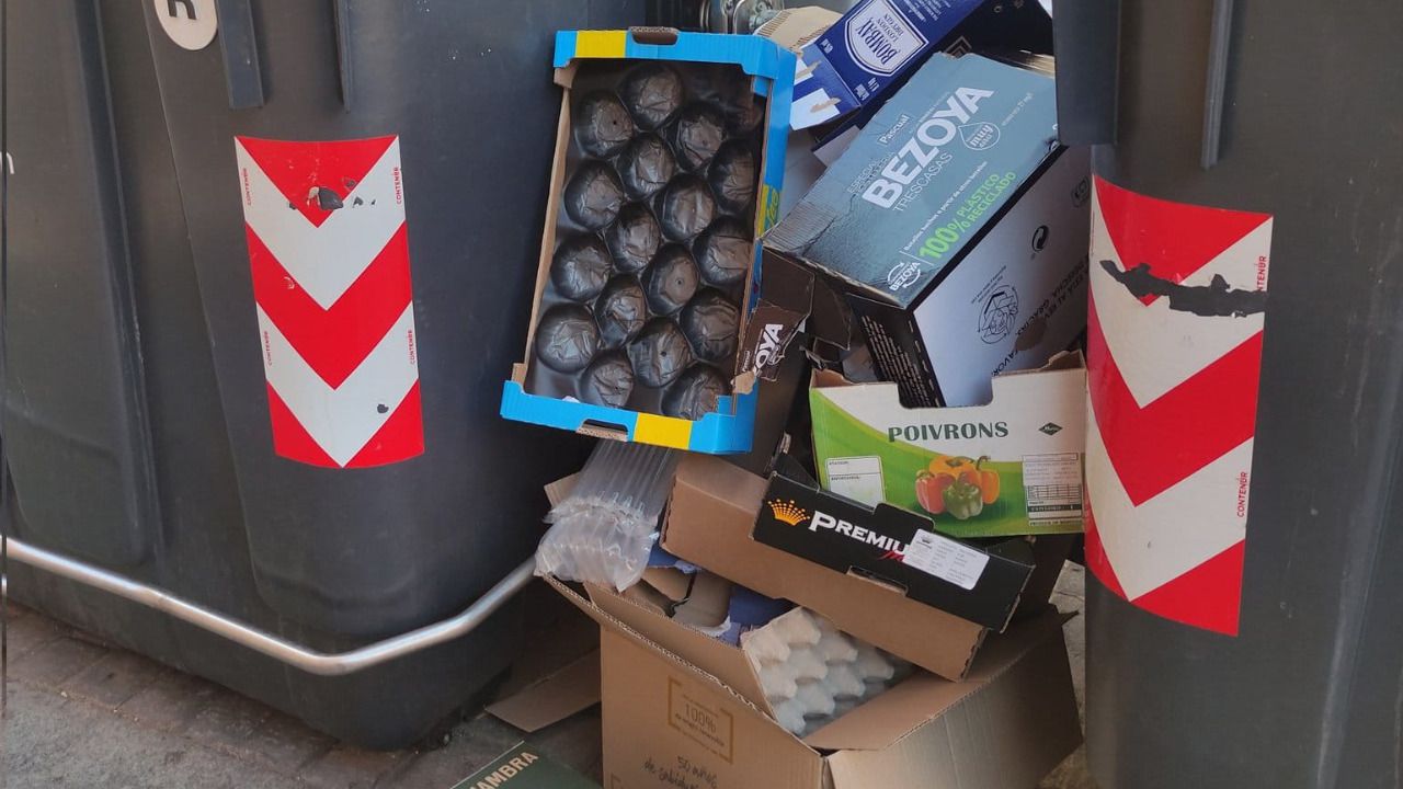 Cajas acumuladas entre los contenedores (Foto: Izquierda Indepediente)