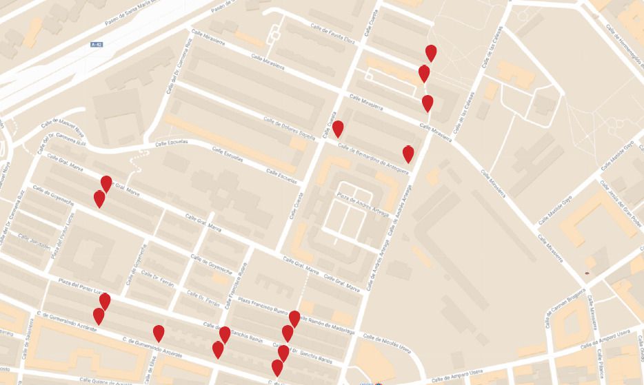 Localización de los relojes de sol en Moscardó (Foto: JMD de Usera)