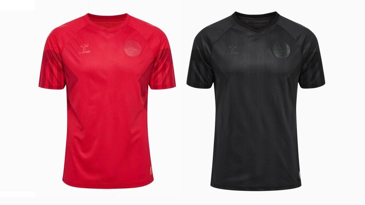 Hummel y la selección Danesa desdibujando los escudos y logos de las camisetas