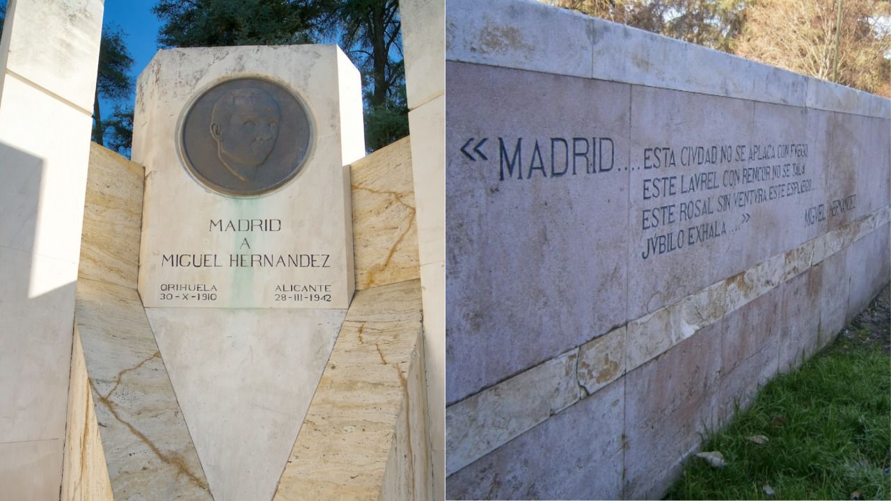 Monumento a Miguel Hernández en el parque del Oeste. Foto: Ayuntamiento de Madrid