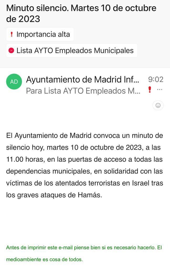 Correo recibido por los trabajadores municipales