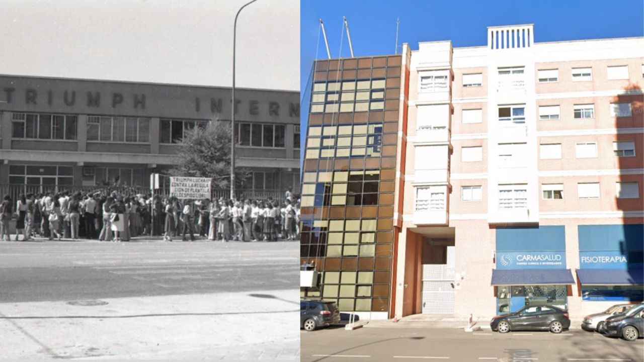 Antes y después de la fábrica de corsés Triumph. Foto: Fun 1º de Mayo/Google Maps