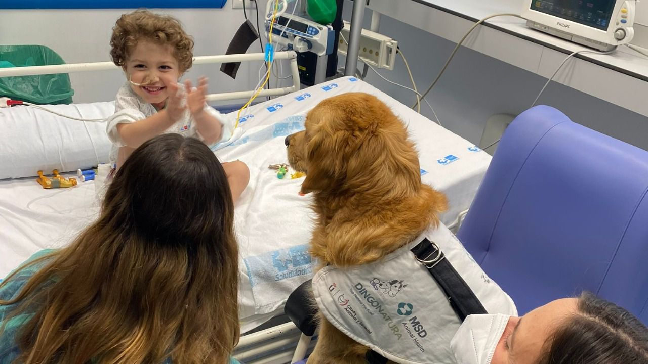 Leo con el perro en el Hospital 12 de Octubre