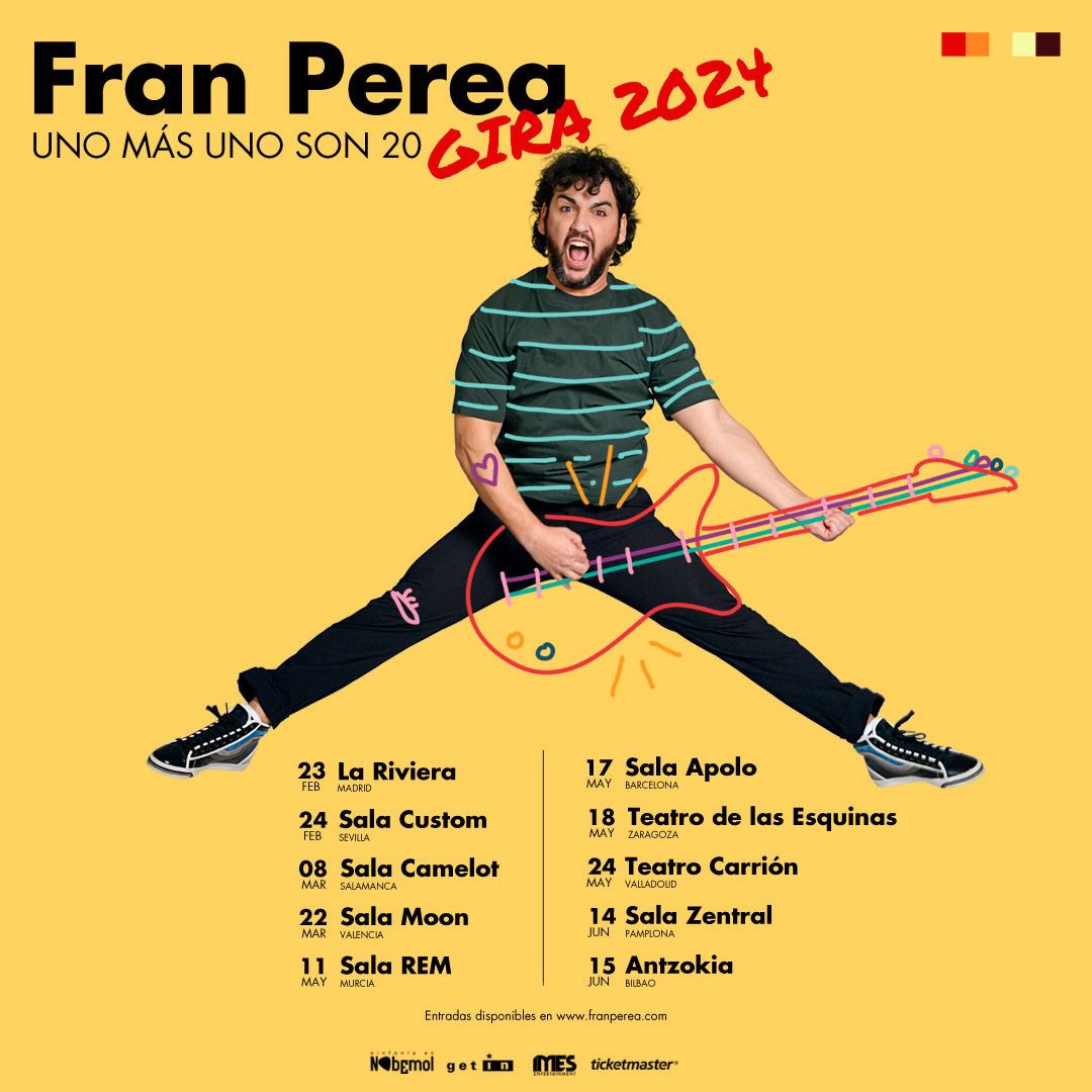 Cartel de la gira 2024 'Uno más uno son 20' de Fran Perea