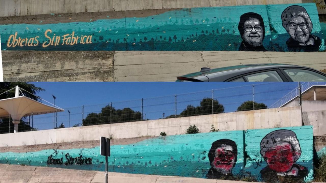 Antes y después del mural 'Obreras sin fábrica'. Fuente: Obreras sin fábrica.