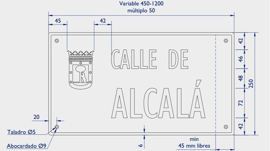 Ejemplo de las medidas para las placas de la capital. Foto: Ayuntamiento de Madrid