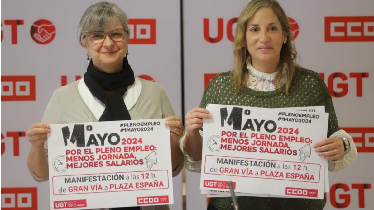 Paloma López, secretaria general de CCOO Madrid y Marina Prieto, secretaria general de UGT Madrid. Foto: CCOO Madrid