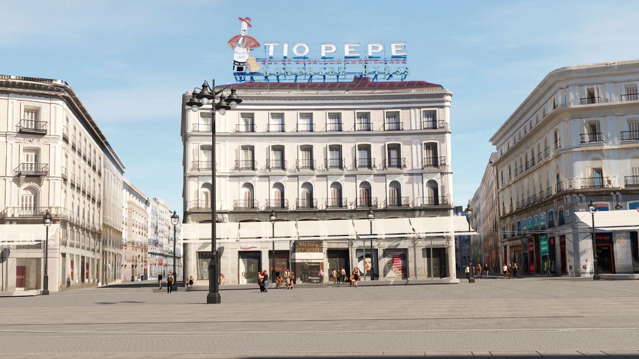Recreación de la instalación de toldos en la Puerta del Sol (Foto: Ayuntamiento de Madrid)