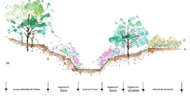 Propuesta de intervención en el cauce del arroyo Valdebebas. Plano: Ayuntamiento de Madrid