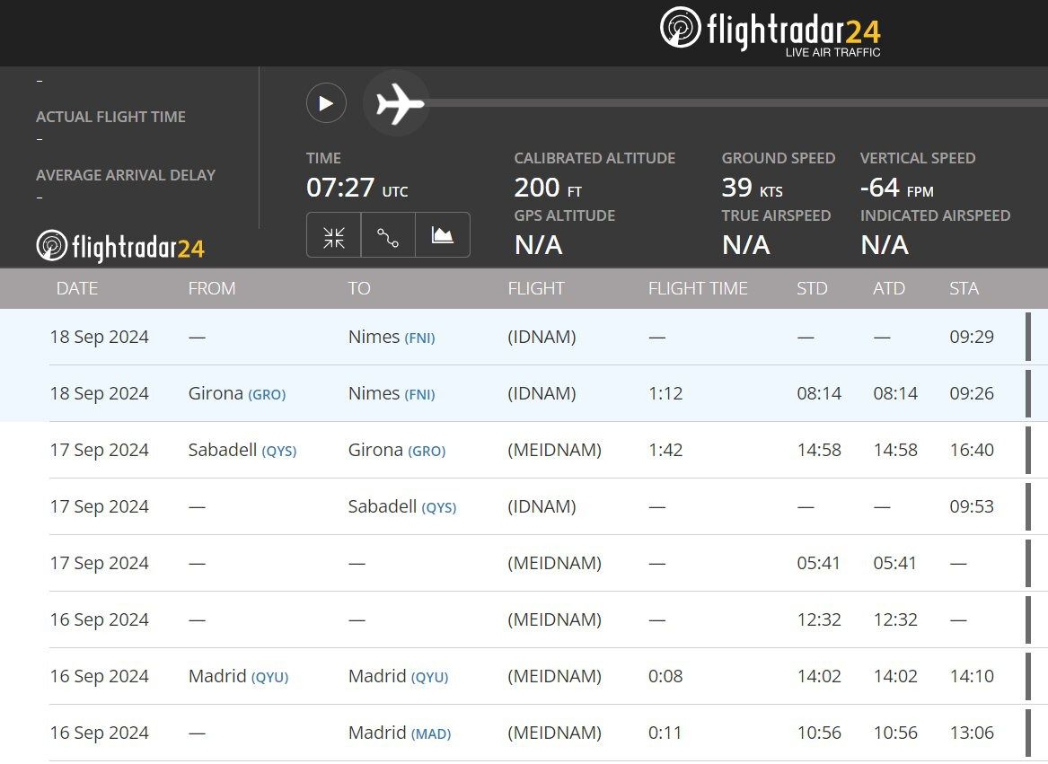 Registro de vuelo del helicóptero I-DNAM 