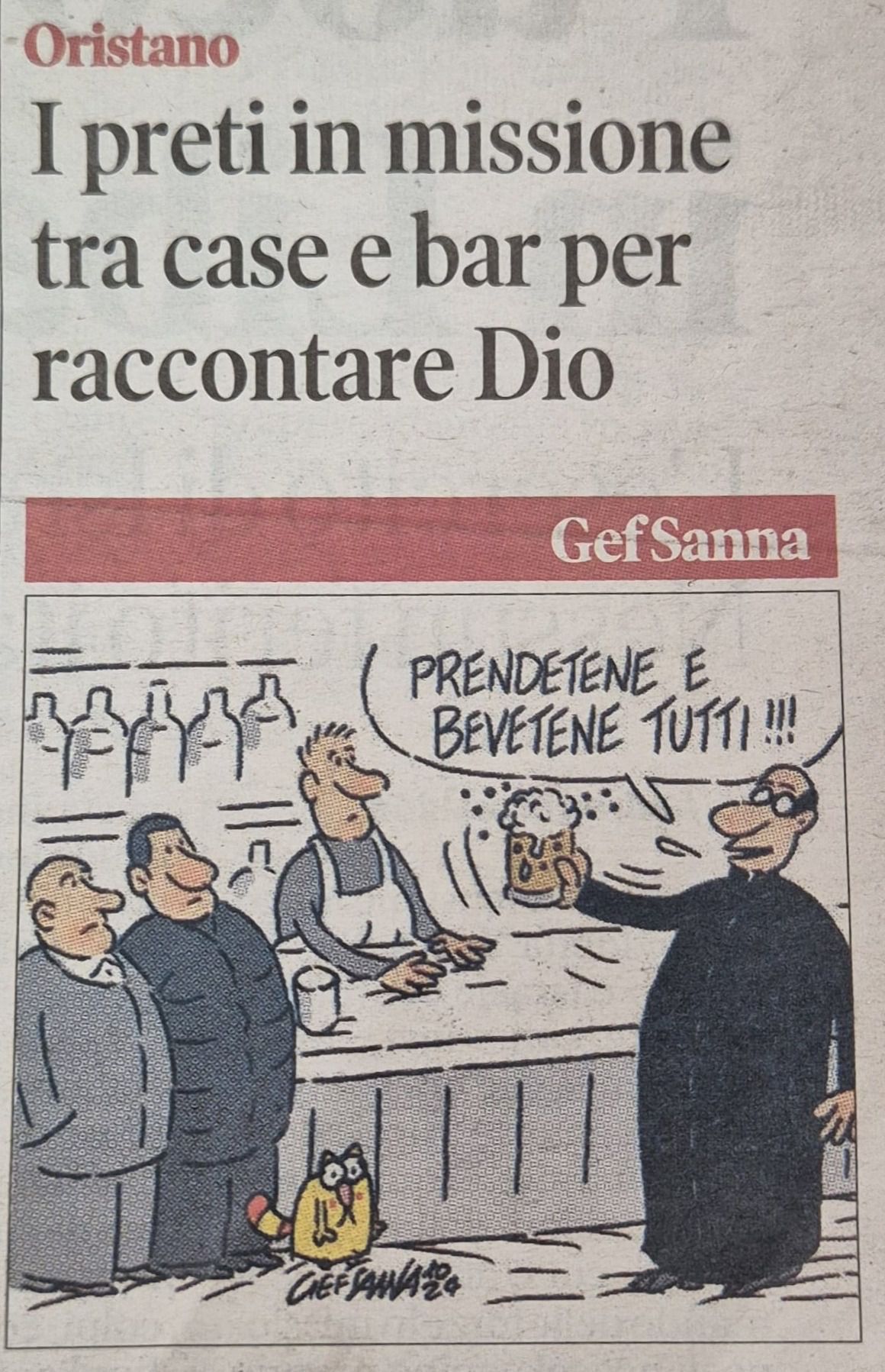 Cura de Oristano que predica por bares