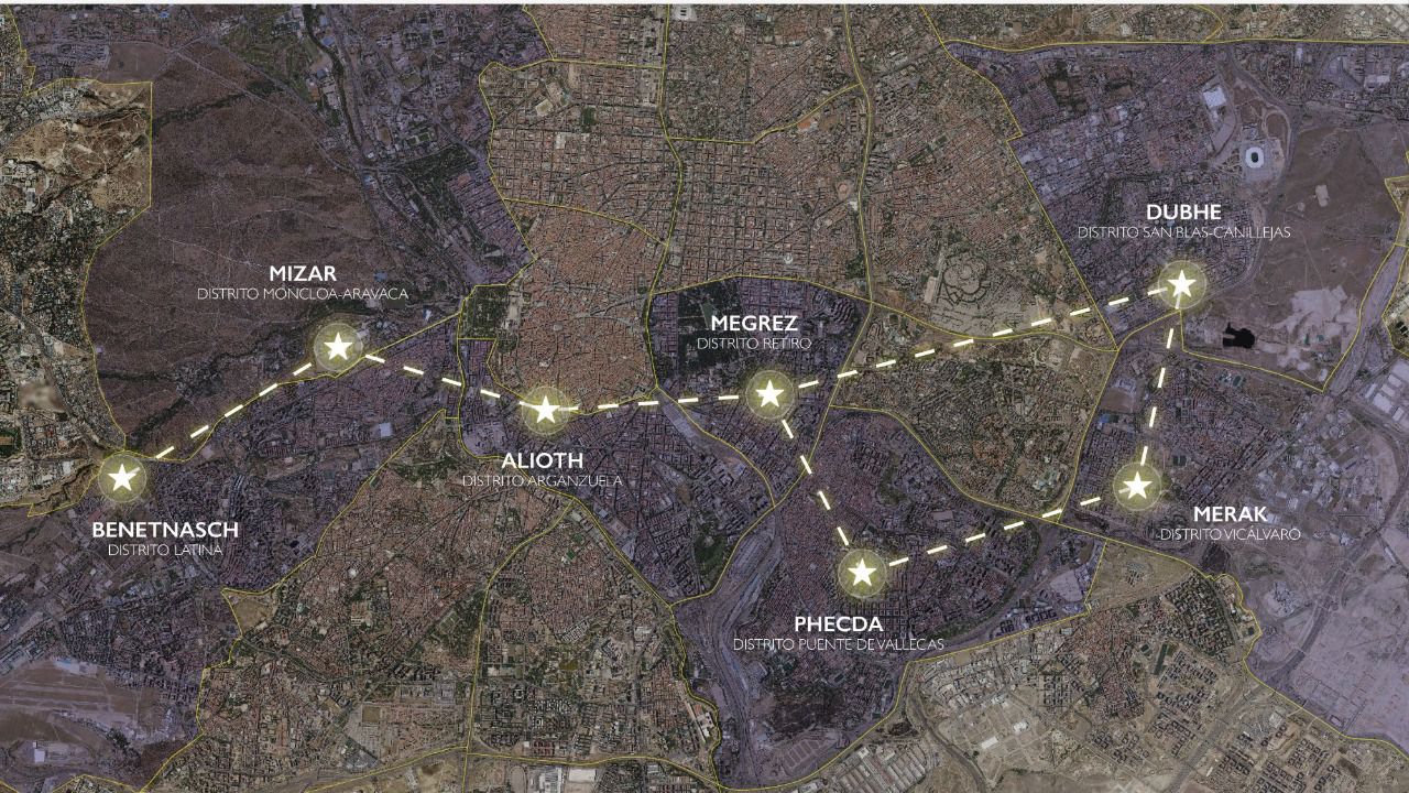 Mapa que forman las ubicaciones de las siete fuentes. Foto: Ayuntamiento de Madrid