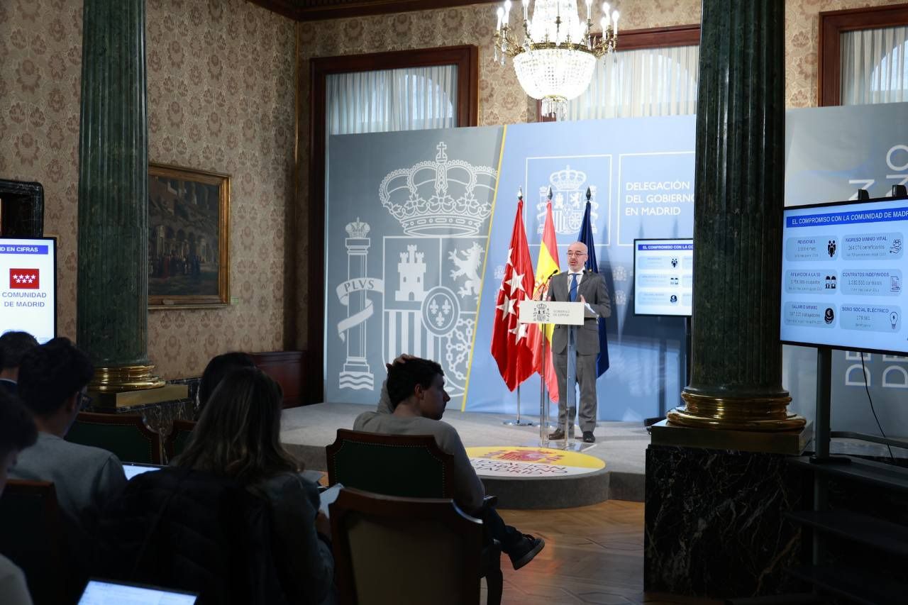 Delegado del Gobierno en Madrid, durante la rueda de prensa del balance anual.