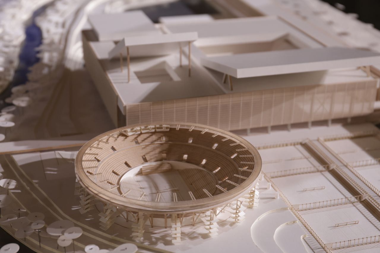 Maqueta del nuevo estadio permanente que se ubicará en la Caja Mágica