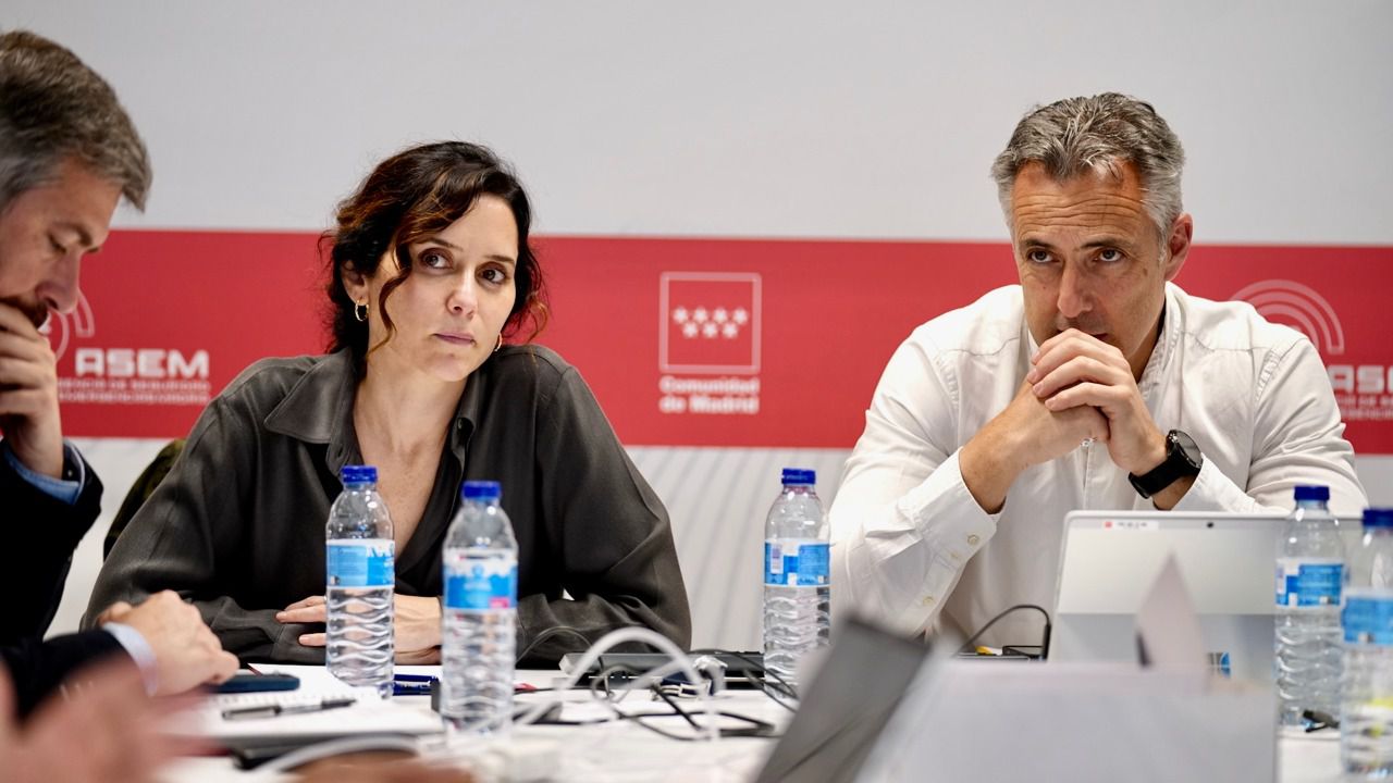 Miguel Ángel García, Isabel Díaz Ayuso y Carlos Novillo en la reunión del PLATERCAM de este lunes (Foto: Comunidad de Madrid)