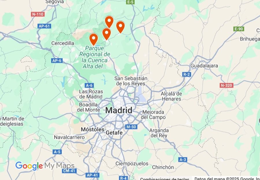 Los cuatro municipios de la Sierra Norte, situados en el mapa (MDO vía Google My Maps)