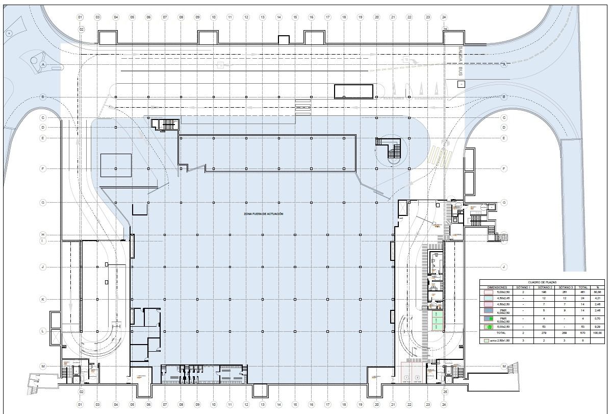 Mapa de una de las plantas del parking de Colón