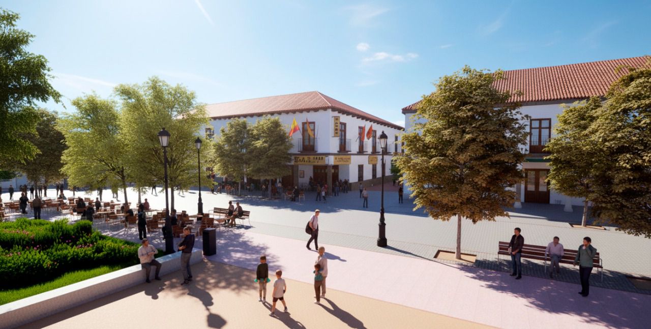 Recreación de la plaza mayor de Barajas.