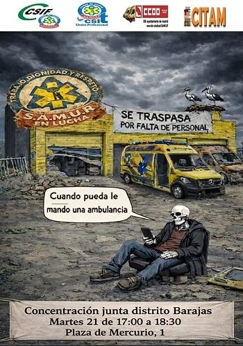 Cartel de la concentración informativa en Barajas sobre la falta de ambulancias