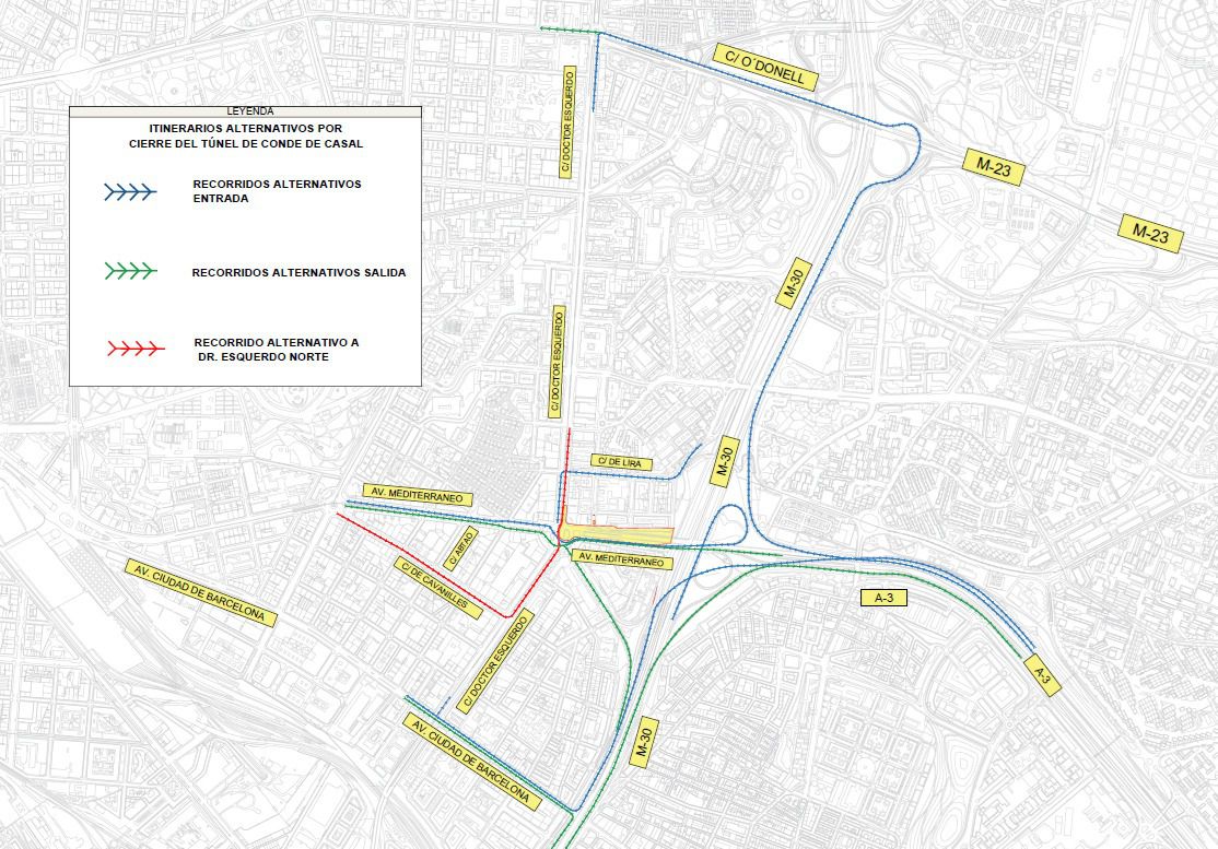 Desvíos de tráfico generados por el cierre del túnel de Conde de Casal