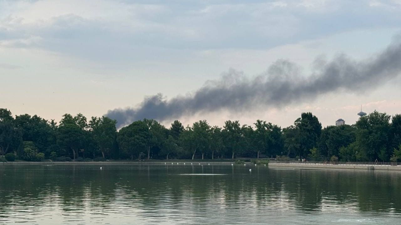 Humo del incendio visto desde el lago de la Casa de Campo (Foto: MDO)