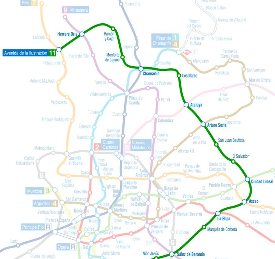 Mapa sobre el recorrido de la Línea 11 sin pasar por Mar de Cristal